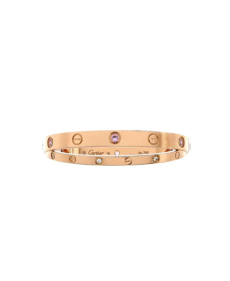 Pre-Owned Cartier Double Love Bracelet 18K Rose Gold with Pink Sapphires and Diamonds