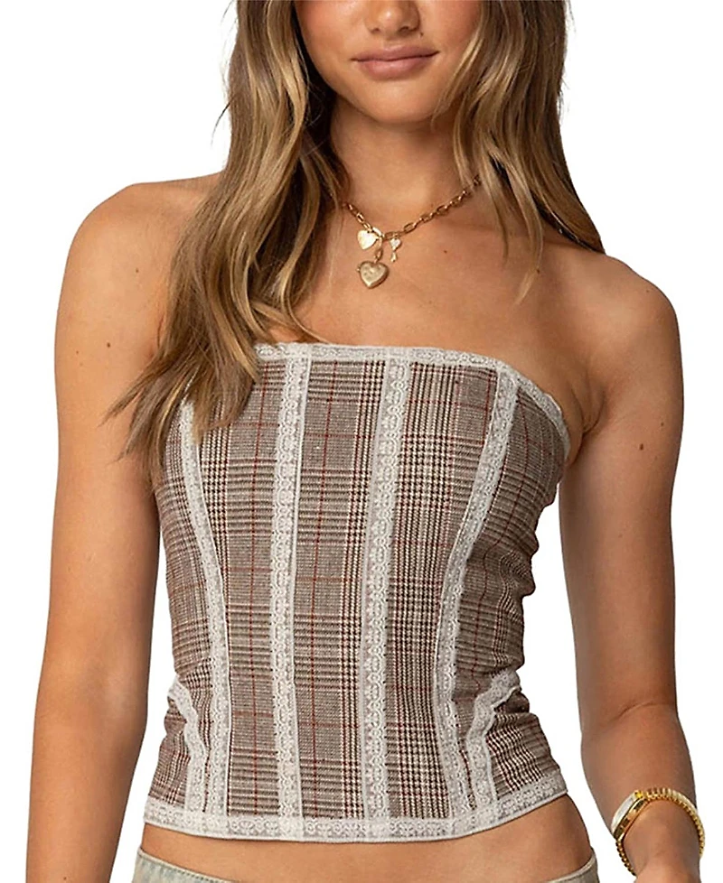 Edikted Jaiden Houndstooth Plaid Corset