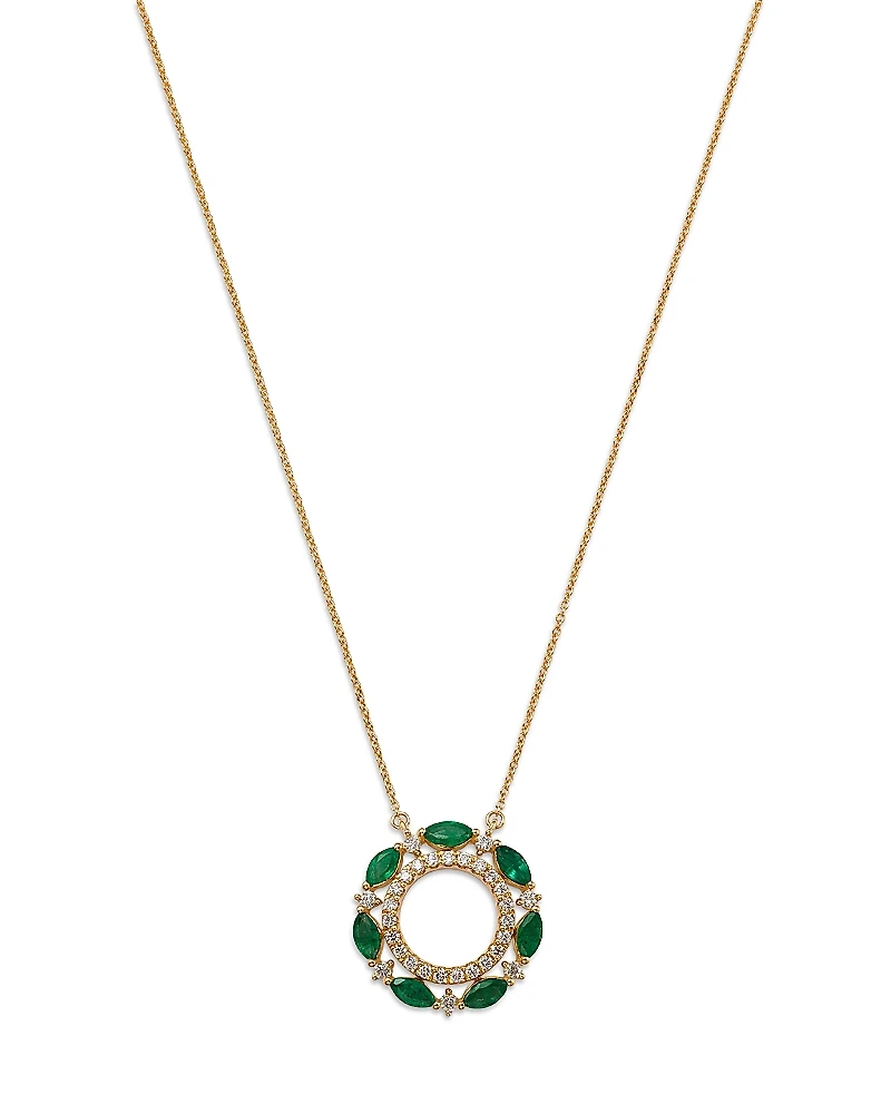 Bloomingdale's Fine Collection Emerald & Diamond Circle Pendant Necklace