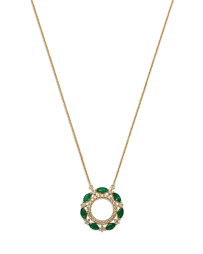 Bloomingdale's Fine Collection Emerald & Diamond Circle Pendant Necklace