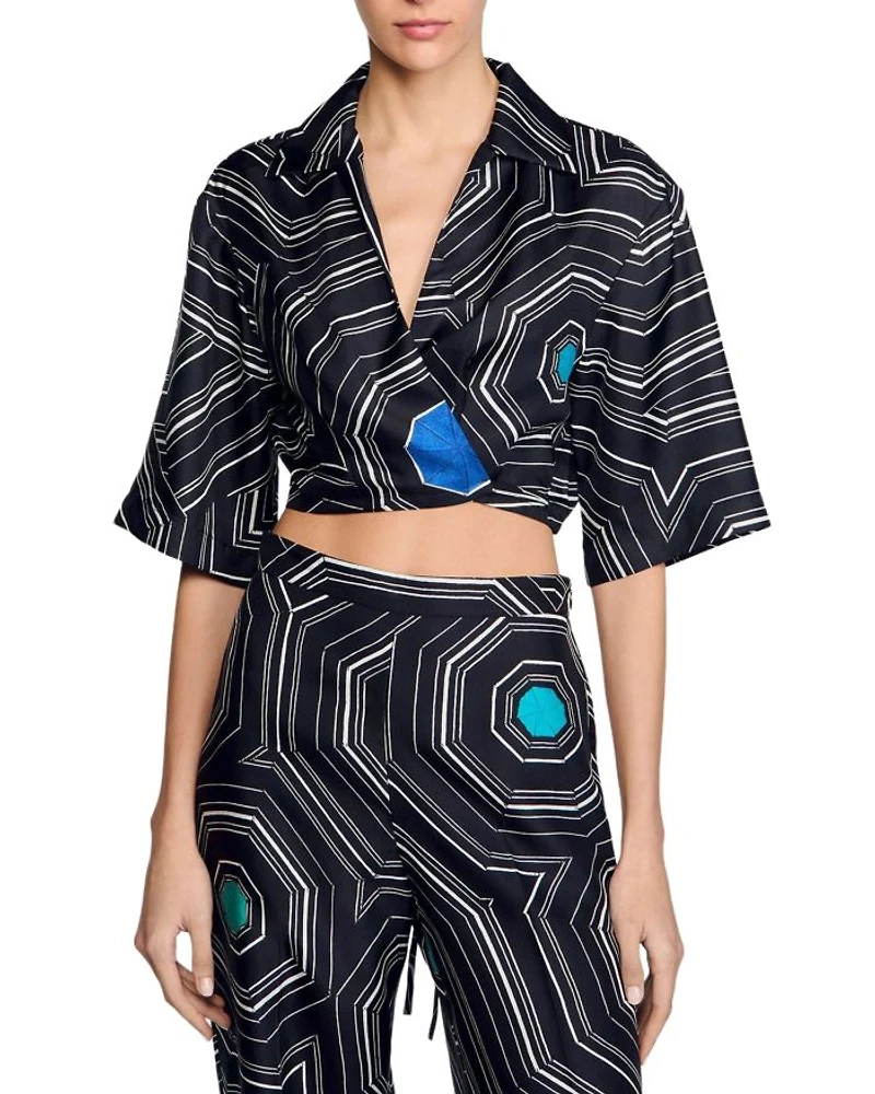 Spiral Motif Silk Shirt