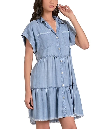 Elan Frayed Trim Shirt Dress