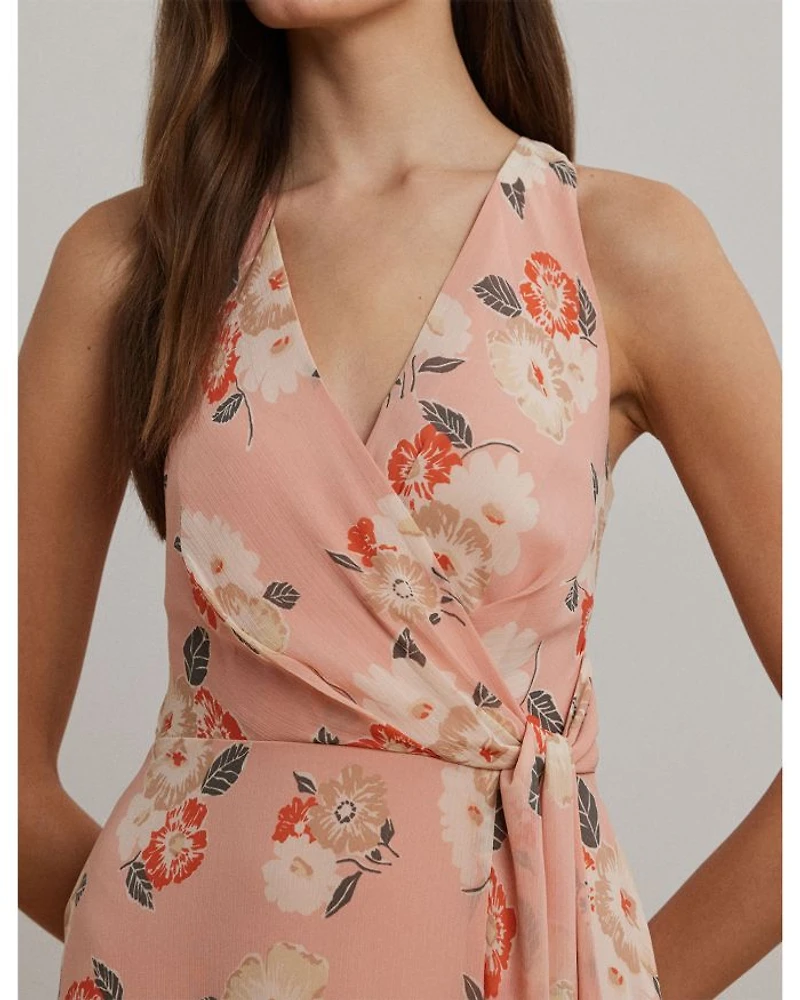 Floral Ruffle Trim Georgette Gown