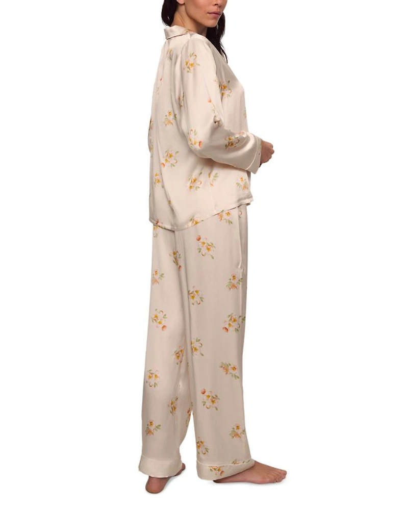 Inez Printed Washable Silk Long Pajama Set
