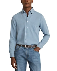 Minoa Chambray Piqué Jersey Button Down Shirt
