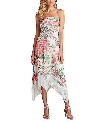 Tadashi Shoji Brette Floral Print Tassel Fringe Midi Dress