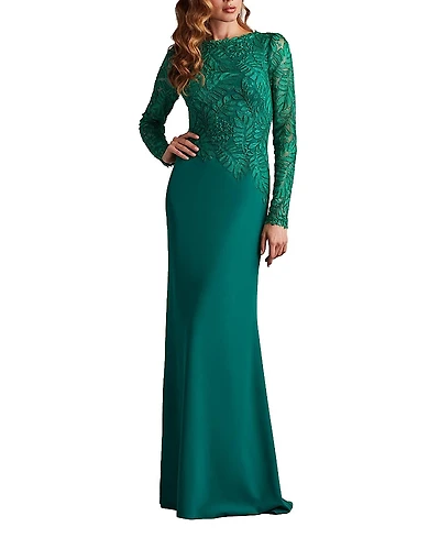 Tadashi Shoji Caliste Embroidered Crepe Gown