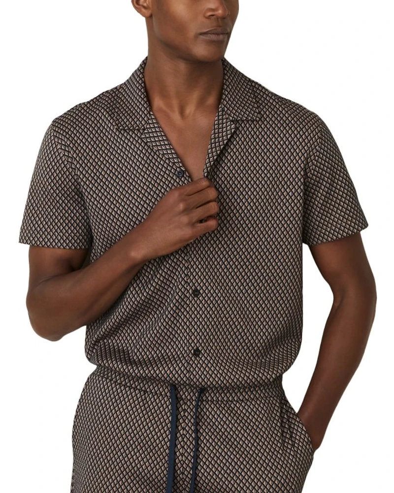 Drakes Short Sleeve Jacquard Cuban Shirt