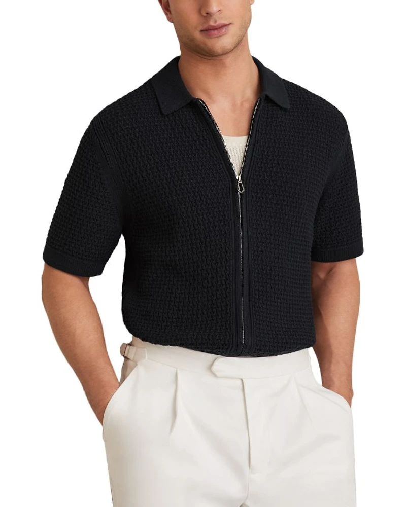 Comet Short Sleeved Zip Through Textured Shirt