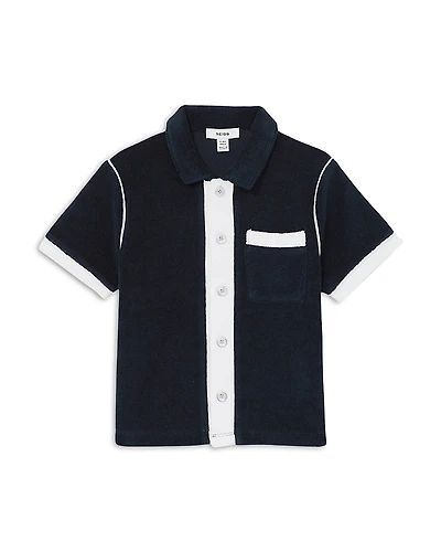 Reiss Boys' Micah Short Sleeved Cuban Velour Color Blocked Shirt