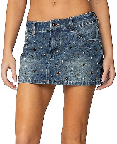 Edikted Ruari Studded Denim Mini Skirt