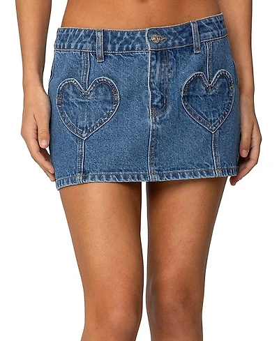 Edikted Heart Pocket Denim Mini Skirt