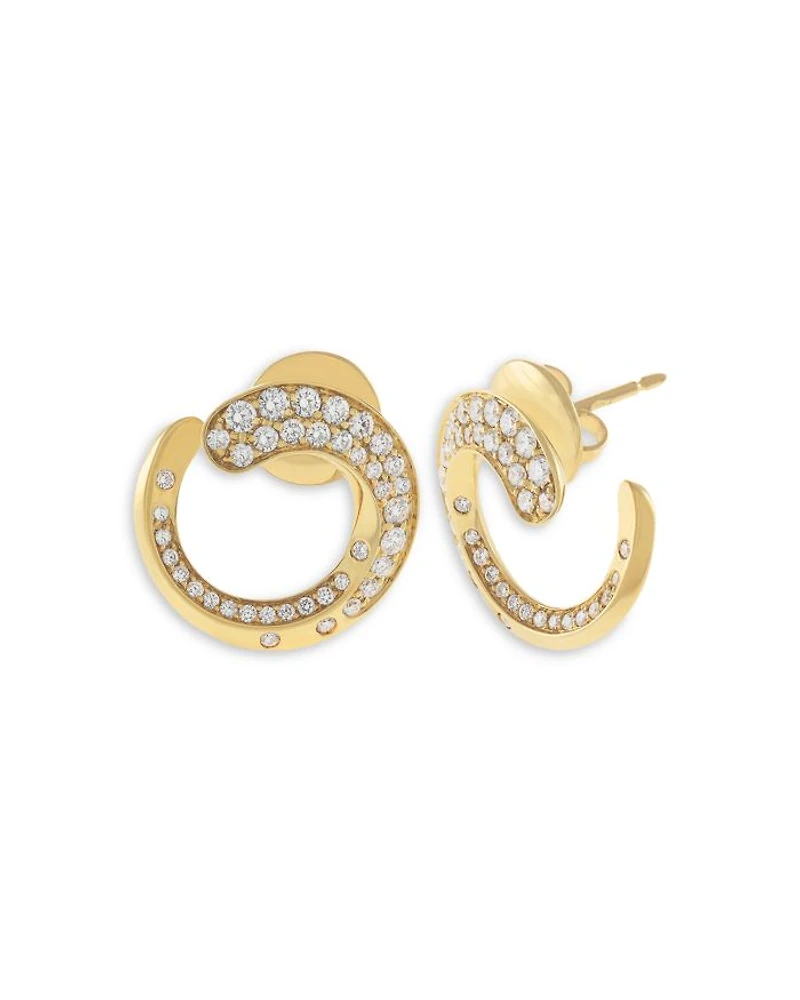 18K Yellow Gold Like Collection Spiral Hoop Earrings with Diamond Pavé, 0.74 tcw