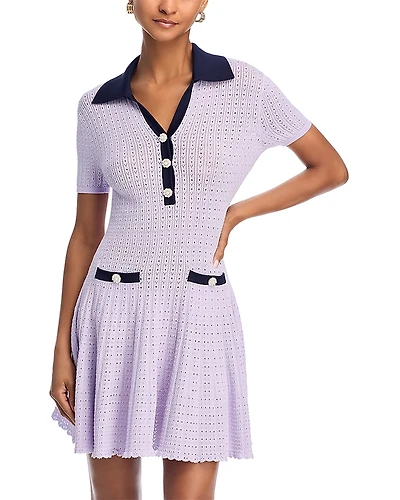 Self-Portrait Lilac Pointelle Knit Mini Dress