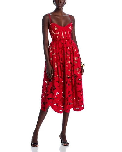 Red Bow Embroidered Midi Dress