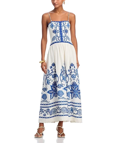 Farm Rio Shell Garden Sleeveless Midi Dress