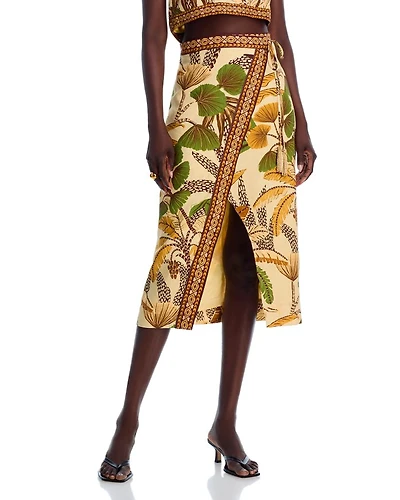 Foliage Sketch Sand Midi Skirt