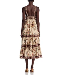 Aura Floral Sand Sleeveless Midi Dress