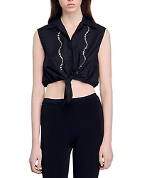 Rhinestone Cropped Shirt