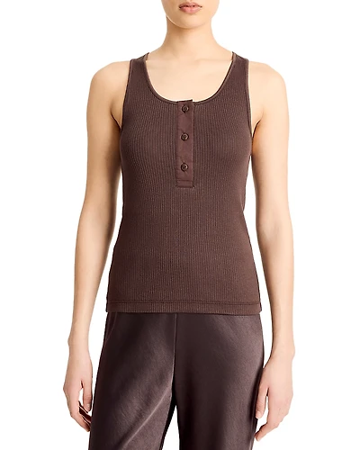 Vince Mixed Media Henley Tank Top