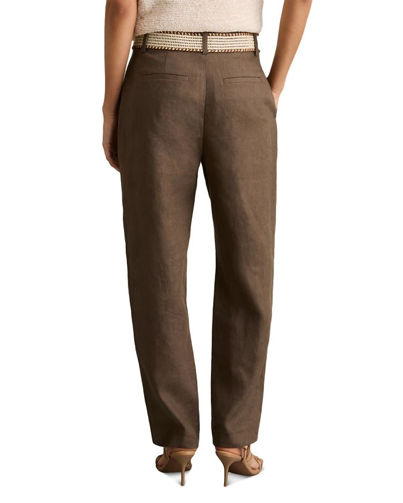 Linen Belted Tapered Leg Pants