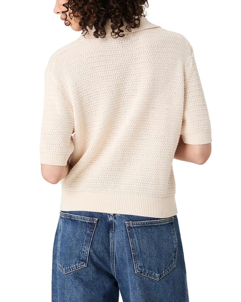 V Neck Collar Short Sleeve Sweater