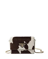 Prada Printed Leather Card Holder with Shoulder Strap