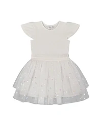 Deux par Deux Girls' Bi-Material Dress with Glitter Hearts Skirt- Little Kid