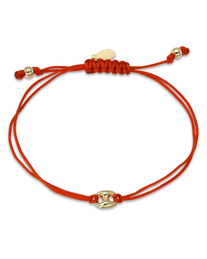 14K Yellow Gold Fortune Red Cord Slider Bracelet