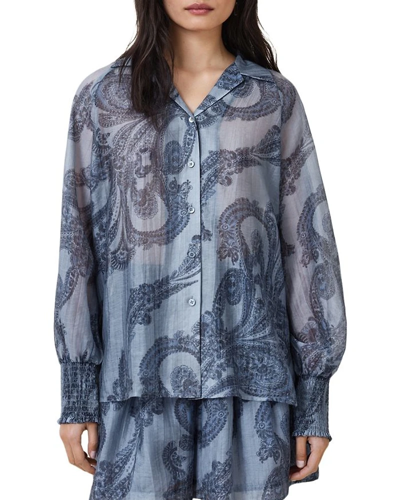Isla Printed Smocked Cuff Shirt