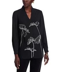 Misook Embroidered V Neck Blouse