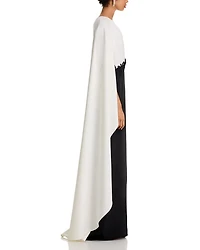 Crepe One Shoulder Drape Sleeve 3D Trim Gown