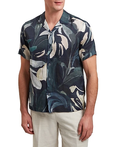 Ted Baker Rognski Tropical Floral Linen Short Sleeve Relaxed Fit Button Down Shirt