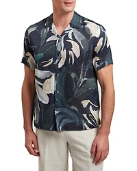 Ted Baker Rognski Tropical Floral Linen Short Sleeve Relaxed Fit Button Down Shirt