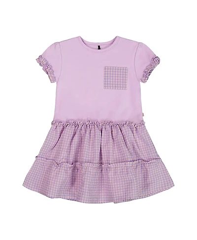Deux par Deux Girls' Bi-Material Dress with Ruffle Gingham Skirt - Baby