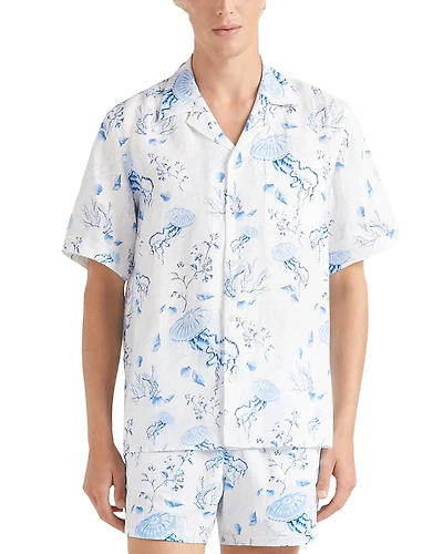 Vilebrequin Medusa & Shells Linen Button Down Camp Shirt