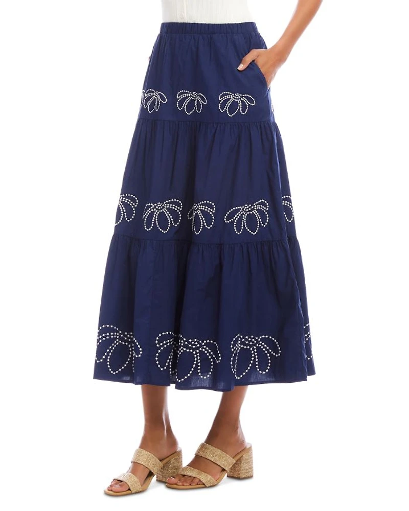 Embroidered Tiered Midi Skirt