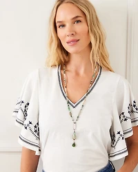 Embroidered Flutter Sleeve Top