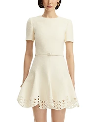Oscar de la Renta Short Sleeve Cutout Hem Tweed Dress