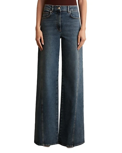 Petite Fern Twist Seam High Rise Wide Leg Jeans Mid Blue