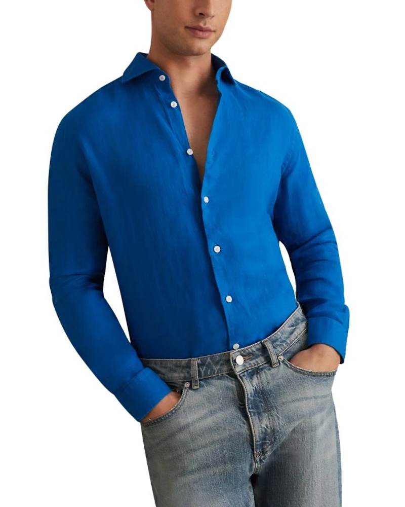 Ruban Long Sleeve Button Front Linen Shirt