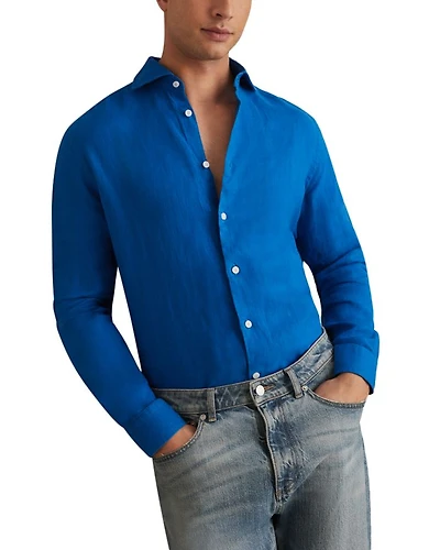Ruban Long Sleeve Button Front Linen Shirt