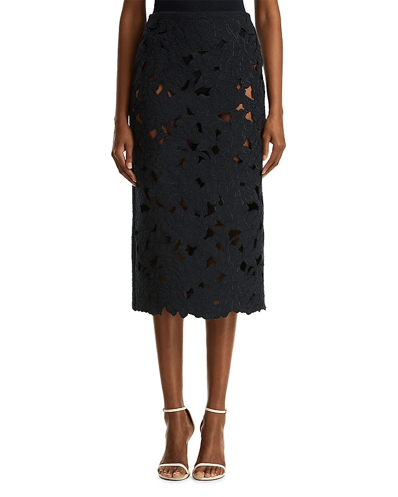 Oscar de la Renta Tweed Embroidered Cutout Skirt