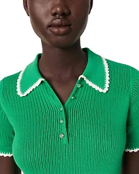 Pointelle Knit Crochet Polo Shirt