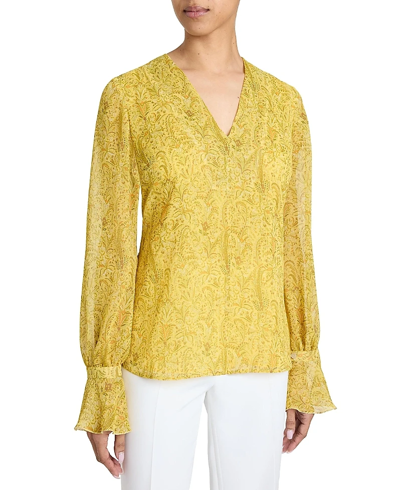 Santorelli Rue Long Sleeve Blouse with Ruffled Cuffs
