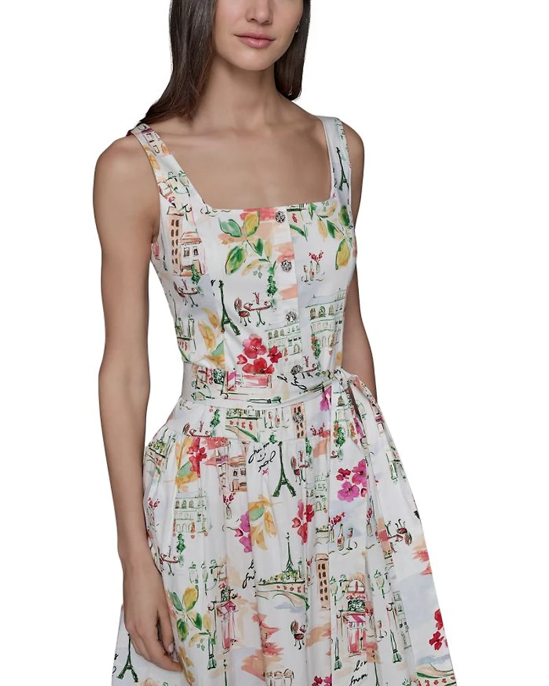 Scenic Print Midi Dress