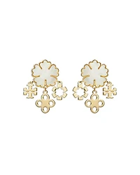Mother Of Pearl Clover Cluster Drop Earrings in Gold Tone