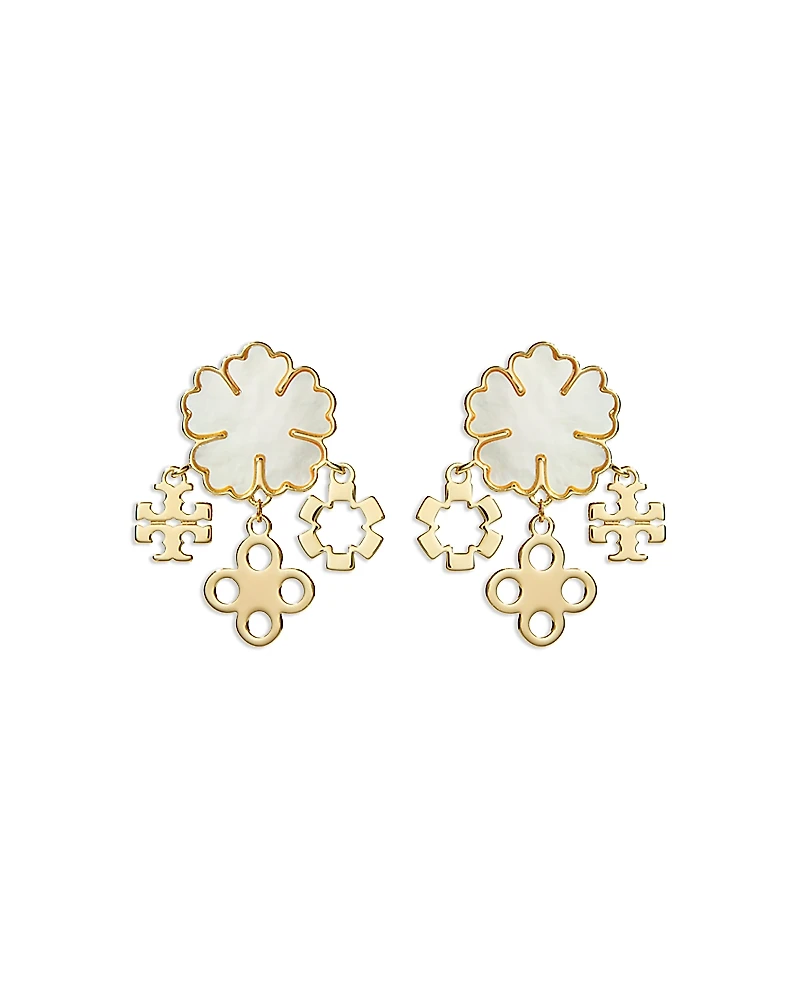 Tory Burch Mother Of Pearl Clover Cluster Drop Earrings