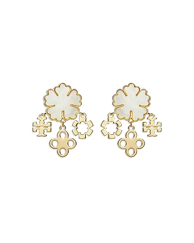 Tory Burch Mother Of Pearl Clover Cluster Drop Earrings