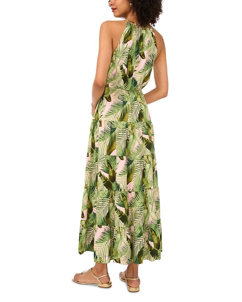 Leaf Print Tiered Dress